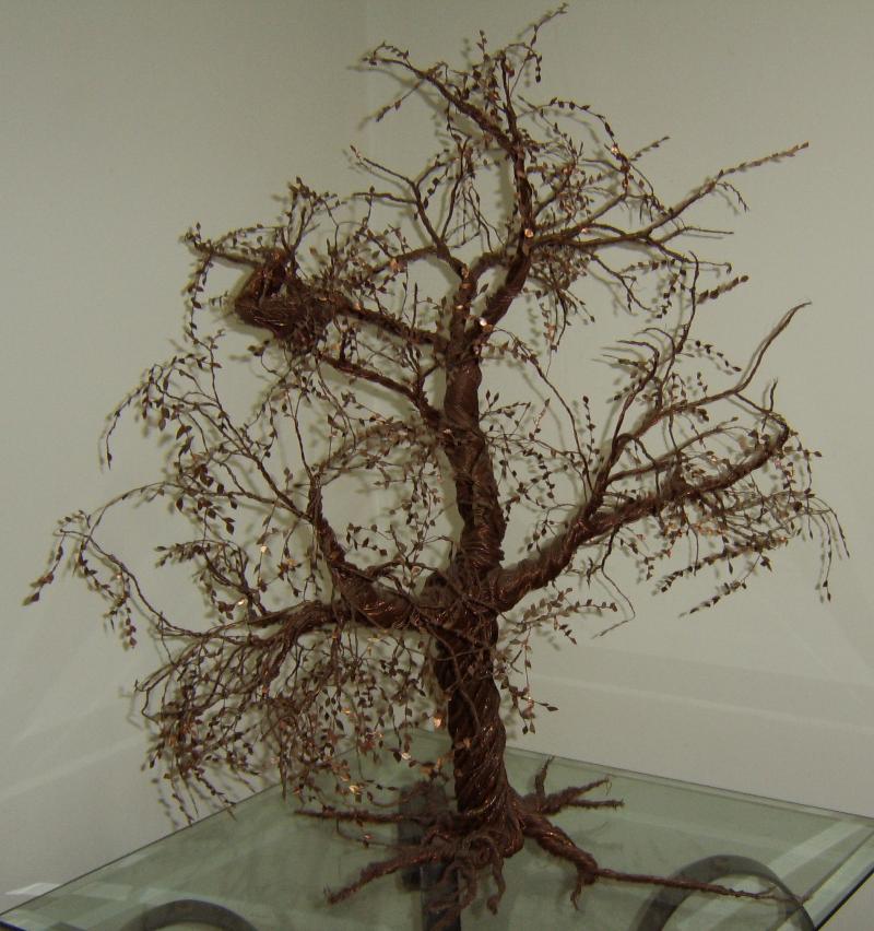 Copper Art Tree Sculpture with Eagle in her nest
