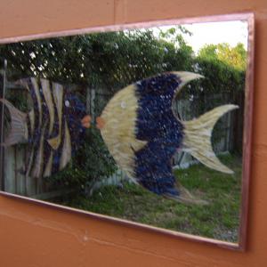 "Fish Kiss" copper, glass mirror,Art,Dim.24 1/2" x 14 1/2".